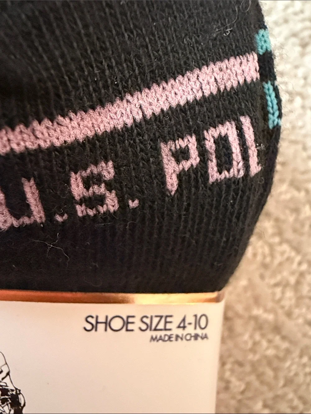 U.S. Polo Assn. Black Low-Cut Socks with Pink, Teal & Red Trim